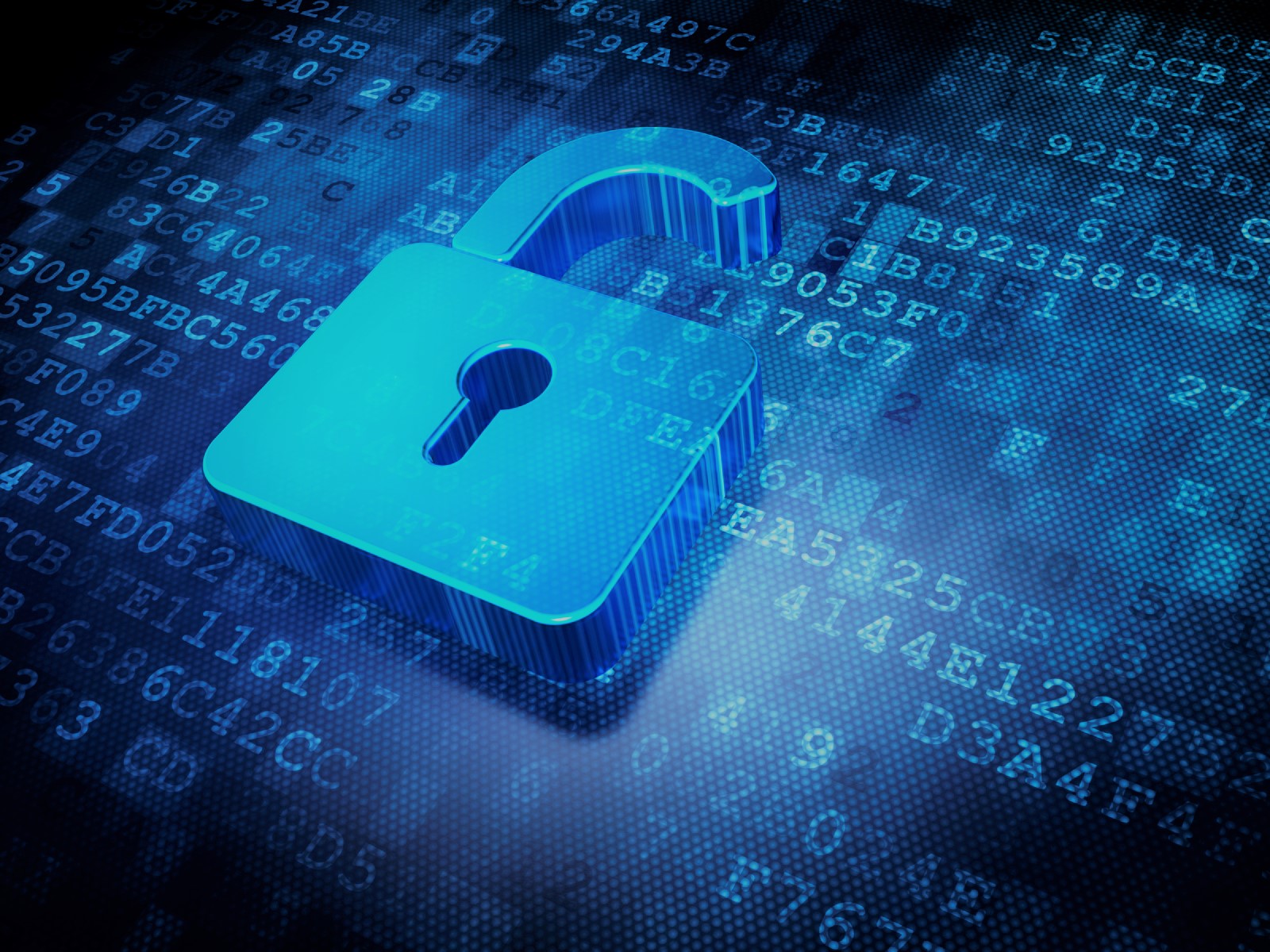 Security concept: blue opened padlock on digital background